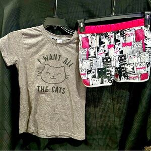 Cat pajamas. kids size 16. tshirt and shorts.
